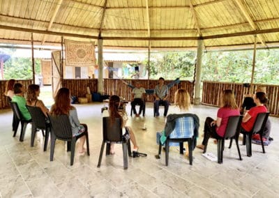 integration session after each ayahuasca ceremony during a feather crown ayahuasca retreat in ecuador
