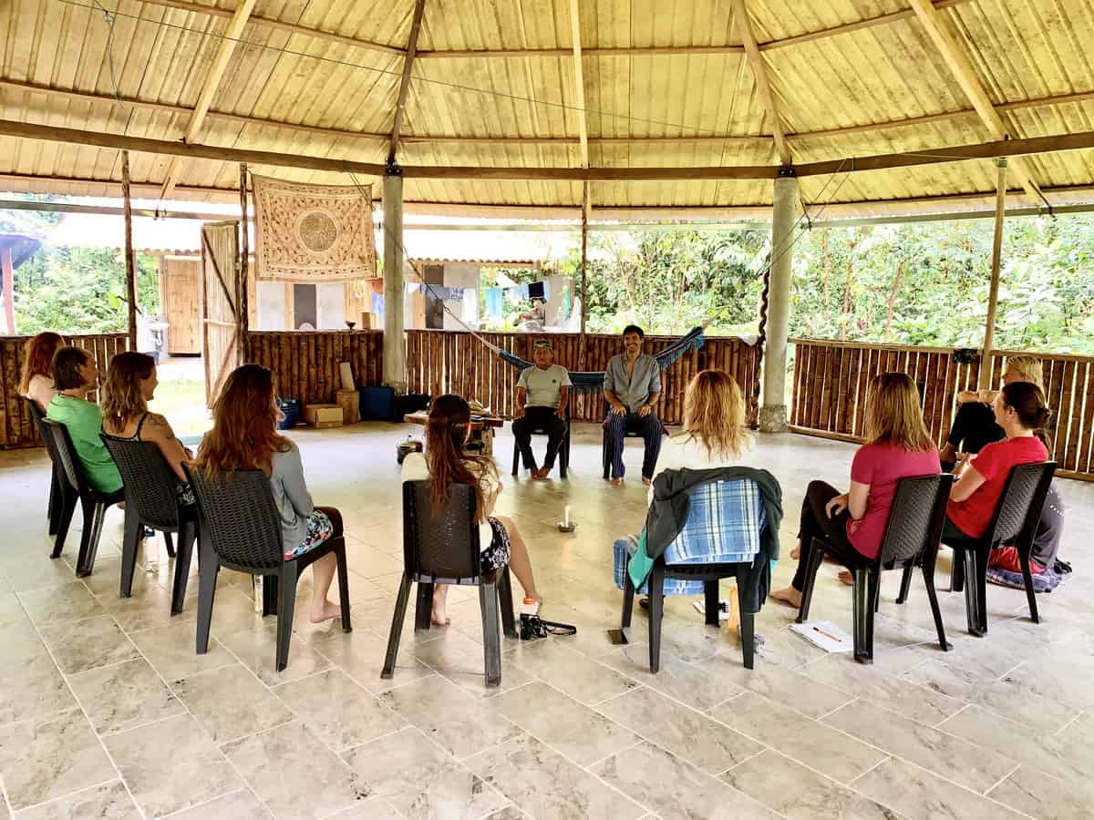 integration session after each ayahuasca ceremony during a feather crown ayahuasca retreat in ecuador